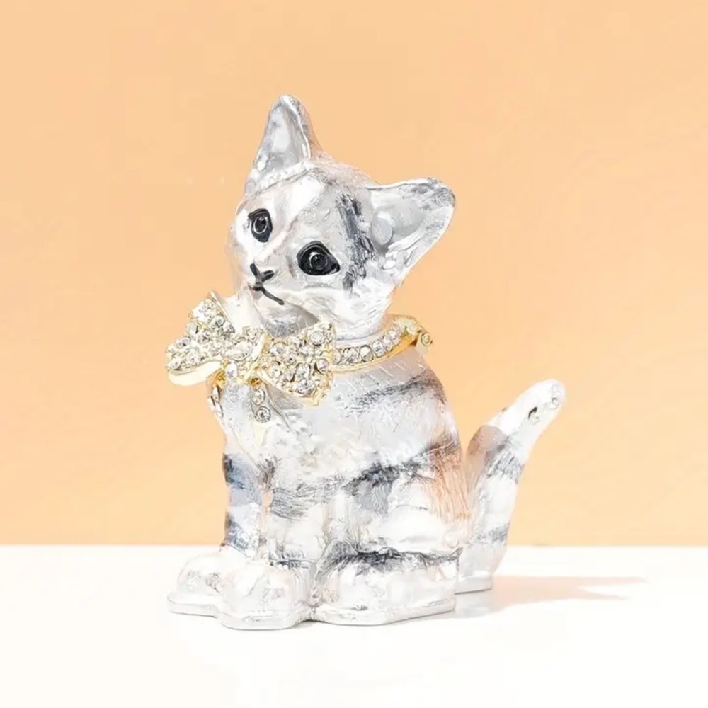 Elegant Silver Cat TCHOTCHKE with Gold Accents NWT